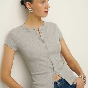 Reformation Light Gray Short Sleeve Button-Up Top